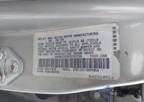 1999 Toyota Corolla Ce from USA, damaged, VIN 1NXBR12EXXZ230799